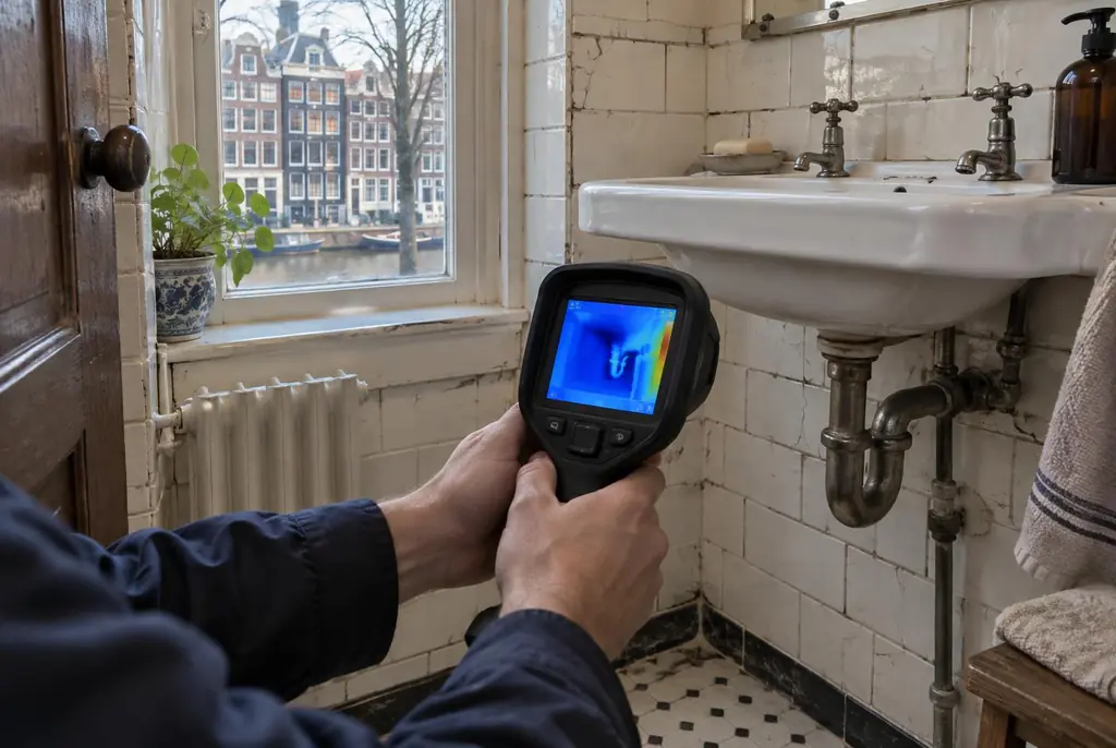 Lekdetectie Boskoop – badkamer met oude leidingen achter de tegels