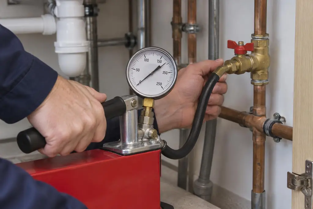 Lekdetectie Boskoop – druktest op een waterleiding met een manometer